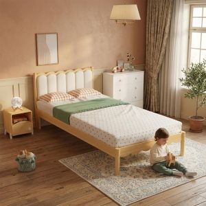 Cama infantil 90x200cm tapizada con cabecero beige