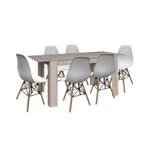 Mesa extensible de comedor o cocina blanco + 6 sillas estilo nordico