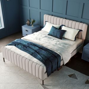 Cama tapizada 160x200cm cabecero ajustable lino – gris-beige