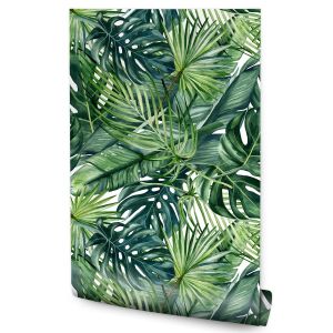 Papel Pintado Acuarela Natural Con Hojas Para El Dormitorio 53cm x 10m