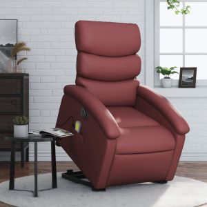Sillón de masaje elevable eléctrico cuero artificial rojo tinto qweo7198
