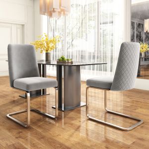 Silla de comedor terciopelo gris patas plateadas set de 2