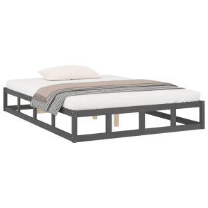 vidaXL estructura de cama de madera maciza gris 150x200 cm