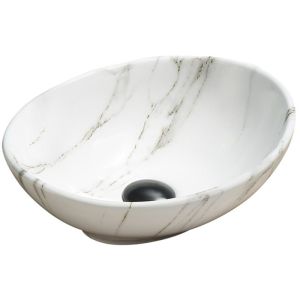 Lavabo cerámico sobre encimera, 40,5x33x14 cm, blanco/gris