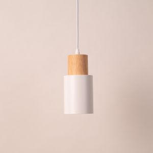 Lámpara coLGante de metal blanco y madera – escandinavo y moderno E27