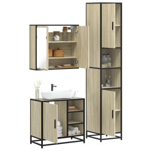 Set de muebles de baño 3 pzas madera contrachapada roble sonoma esb2991