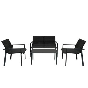 Conjunto de muebles de patio 4 piezas de ratán negro