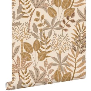 Estahome papel pintado hojas beige y color arena 50 x 900 cm