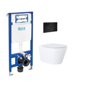 Roca duplo y puls. Pl10 negro mate y wc susp. Orion tapa fina 51,5 cm kp