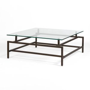 Mesa de centro 107x107x42 cristal, metal bronce