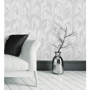 Papel pintado gaulan  de arcos art déco blanco con textura en 10.6m²
