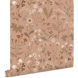 Estahome papel pintado flores silvestres marrón terracota 53 cm x 10.05 m