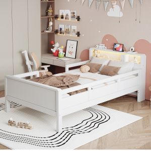 Cama individual de pino, 90 x 200, blanco.
