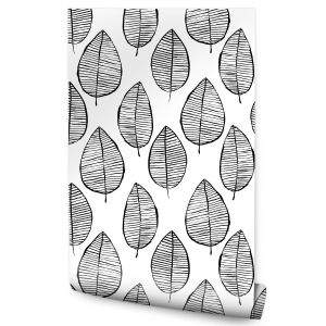 Papel Pintado Follaje Blanco Y Negro Para Dormitorio No Tejido 53cm x 10m