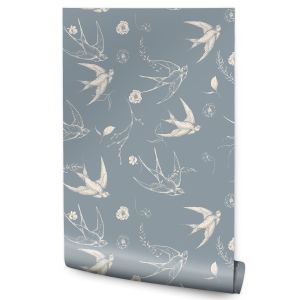 Papel Pintado Aves Flores Naturaleza Para Dormitorio No Tejido 53cm x 10m