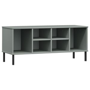 vidaXL zapatero con patas metal oslo madera maciza gris 106x35x45 cm