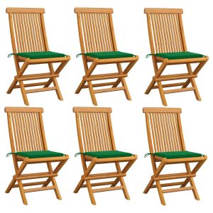 vidaXL sillas de jardín 6 uds con cojines verdes madera de teca
