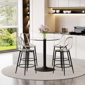 Conjunto de mesa alta de cristal con 4 taburetes negros
