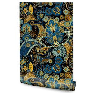 Papel Pintado Flores Ornamentos Colores Hojas Para Dormitorio 53cm x 10m