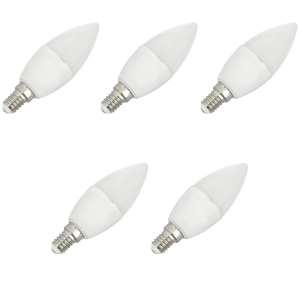 Pack x5 bombilla LED e14 tipo vela, 7w, 330º de apertura (blanco 3000k)