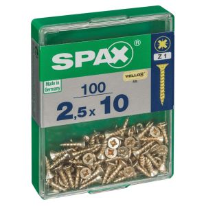 Caja 100 unid. Tornillo madera spax cabeza plana yellox 2,5x10mm