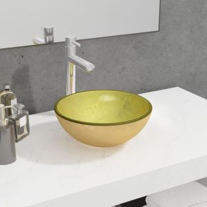 Lavabo de vidrio templado dorado 30x12 cm es7414