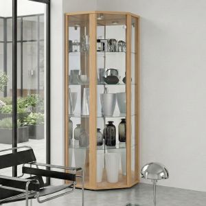 K-möbel vitrina esquina cristal de pie 176x56,5x56,5 cerradura LED haya