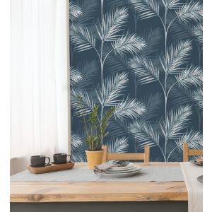 Papel pintado gaulan lavable tropical de hojas de palmeras blanco 5.23m²