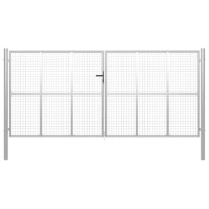 vidaXL puerta de jardín de acero galvanizado 400 x 200 cm color plata