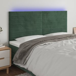 Cabecero con luces LED terciopelo verde oscuro 160x5x118/128 cm