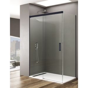 Mampara de ducha angular basic 1+1 100x90 cm transparente - negro