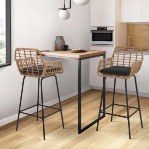 Taburetes de bar de ratán - lote de 2 - negro 107 cm