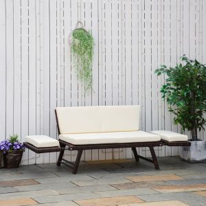 Sofá de jardín 2 plazas plegable marrón 129 x 63 x 67 cm