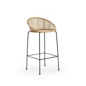Taburete 50x54x96 mimbre natural, metal negro