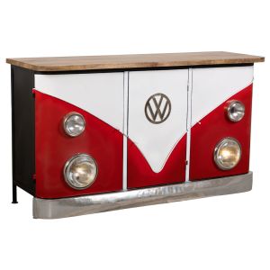 Aparador furgoneta de madera y metal acabado rojo, medidas 47x150x86cm