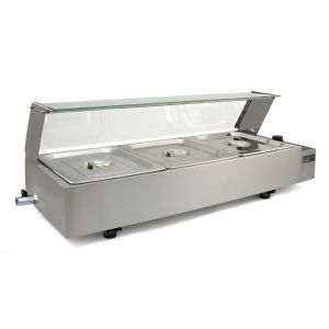 Expositor de baño vapor con 3 sartenes de acero inoxidable