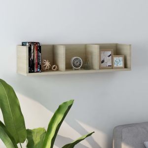 Estante de pared para cd contrachapada color roble 75x18x18cm es4879