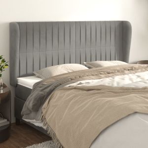 Cabecero con orejas de terciopelo gris claro 163x23x118/128 cm eso3765