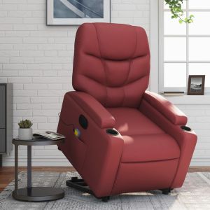 Sillón de masaje elevable eléctrico cuero artificial rojo tinto qweo7891