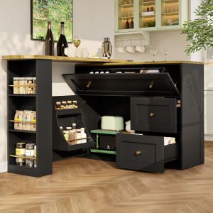 Mesa barra extensible con almacenaje mdf negro 105x138 204x39cm