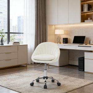 Silla oficina ergonómica terciopelo beige con ruedas