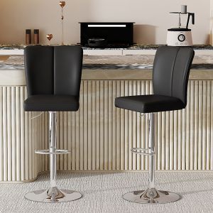 Taburete de bar giratorio negro y plata ajustable set de 2