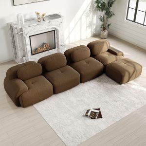 Sofá en l modular de pana marrón 4 plazas con chaise longue sin montaje