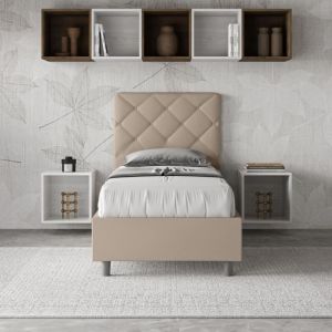 Cama individual tapizada - gris claro - cabezal capitoné