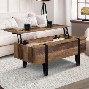Mesa baja elevable industrial - color madera envejecida - 100x50 cm
