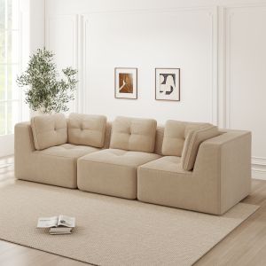 Sofá modular en l de pana beige 3 plazas con asiento profundo para salón