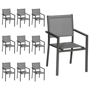 Juego de 10 sillas de aluminio antracita textileno gris