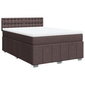 vidaXL cama box spring con colchón tela marrón oscuro 160x200 cm