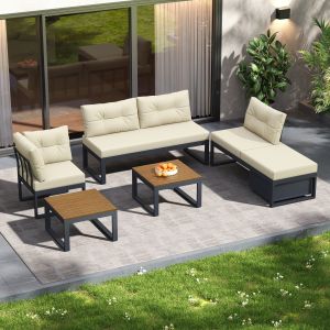 Sofá modular jardín beige poliéster respaldo ajustable almacenaje