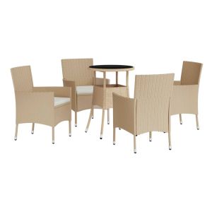 vidaXL mesita y sillas jardín 5 pzas y cojines ratán sintético beige